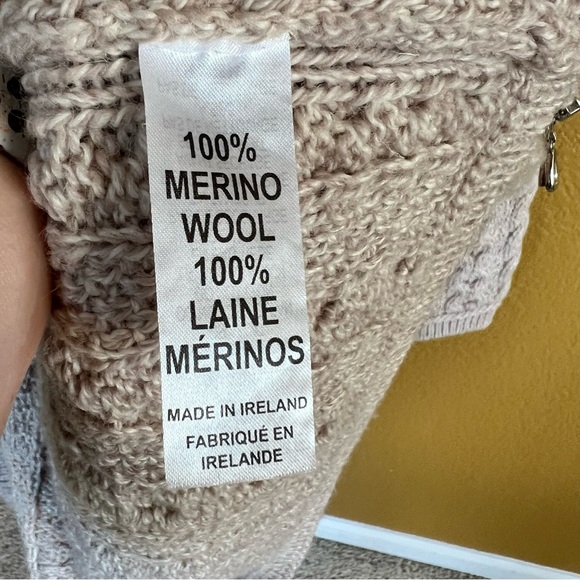 Inis Crafts Merino Wool Long Full-Zip Tunic Cardigan Sweater Beige - Picture 6 of 12